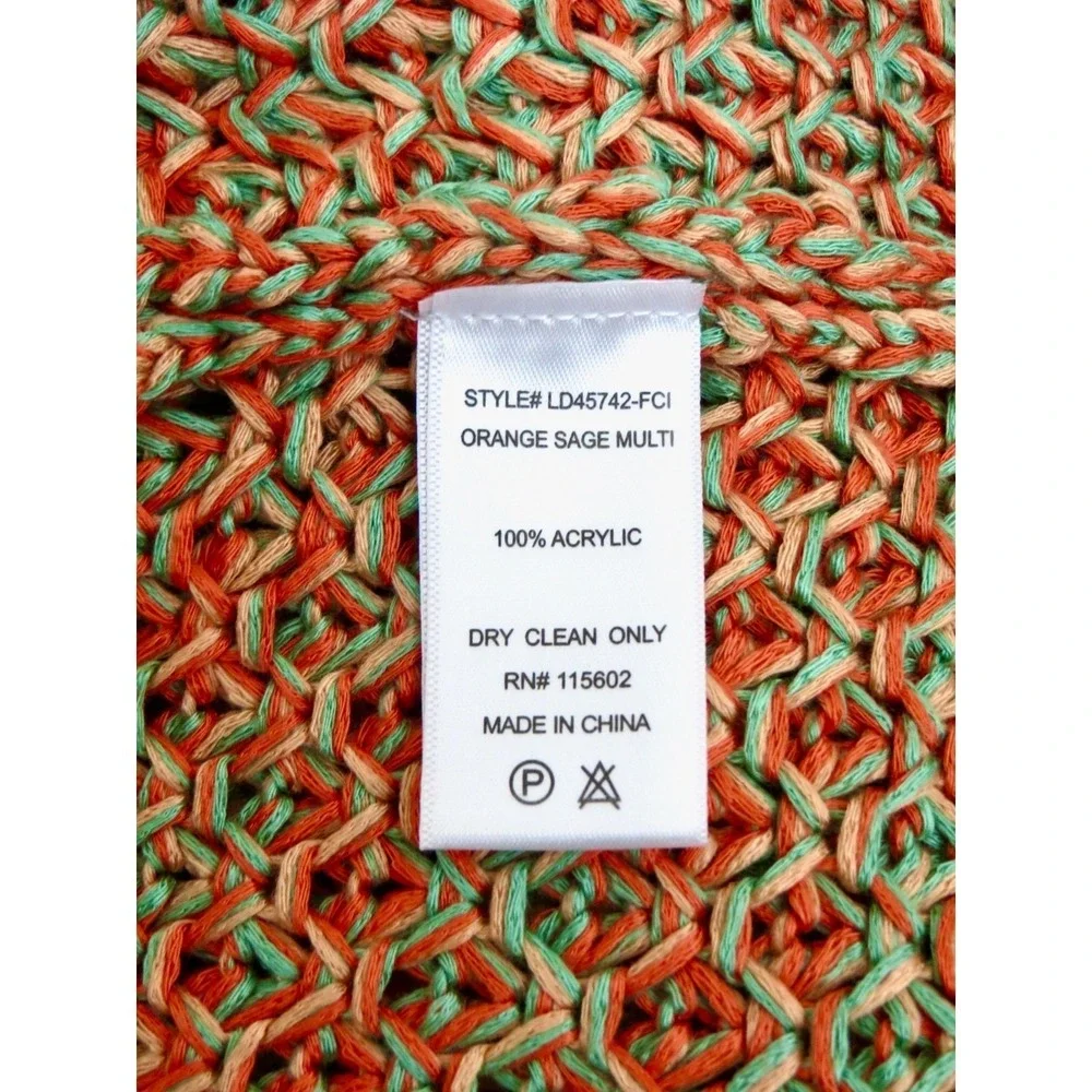 NEW! Crochet Knit Midi Dress Fringe Hem Sleeveless Bohemian Orange Green SZ S - Picture 11 of 11